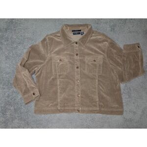 Bill Blass Jeans Woman Velvet Button Front Jacket Tan Stretch Size 1X Retro EUC